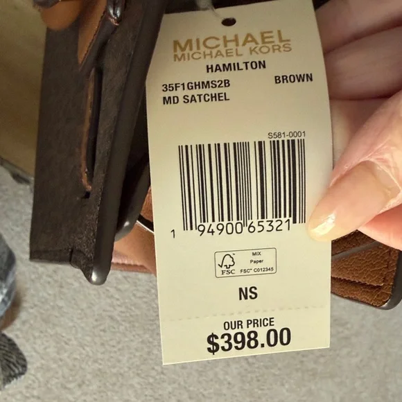 Michael Kors Brown/Tan MK Logo Satchel with Gold Accent - Picture 6 of 7